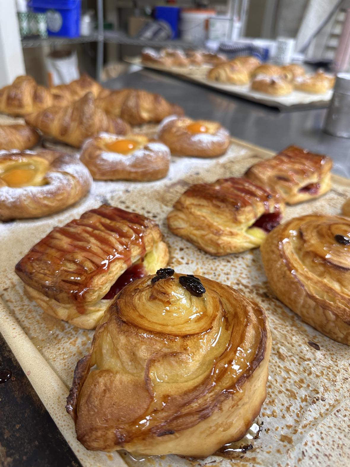 Fresh artisan French croissant with flaky buttery layers