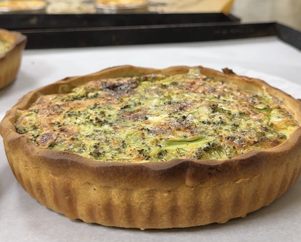 Handmade French quiche with buttery pastry from artisan bakery
